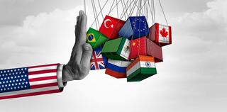 S Trade Barrier Tarrif as American Economic Protectionism and rade Isolation or USA government Protectionist Policy as import taxes or Tariffs in imports.