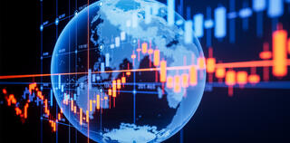 world globe in the background with an investment graph