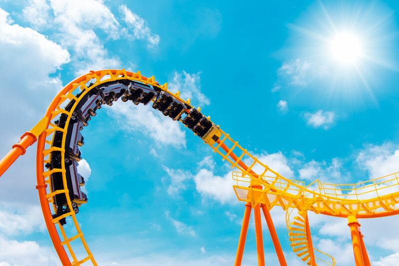 roller coaster and bright sun