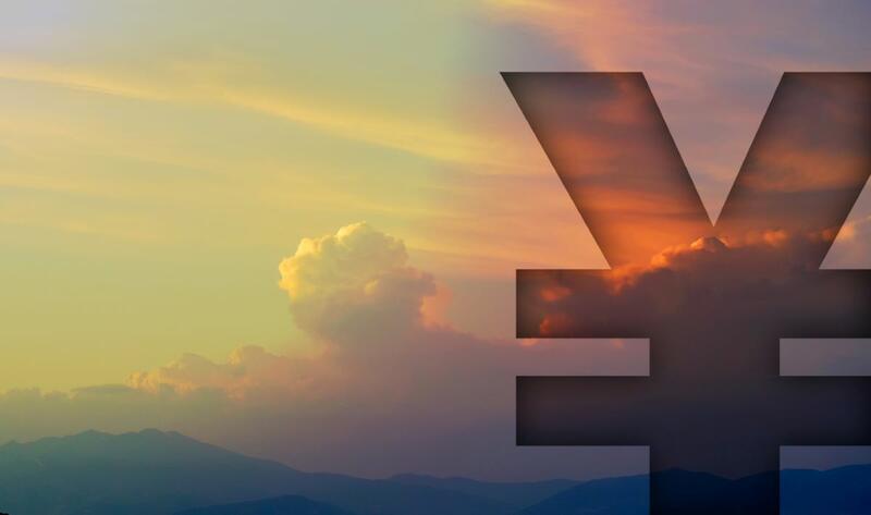 Japanese Yen sign in a turbulent sky