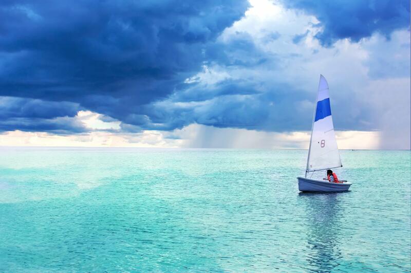 Lonely boat sport sailing on the lake