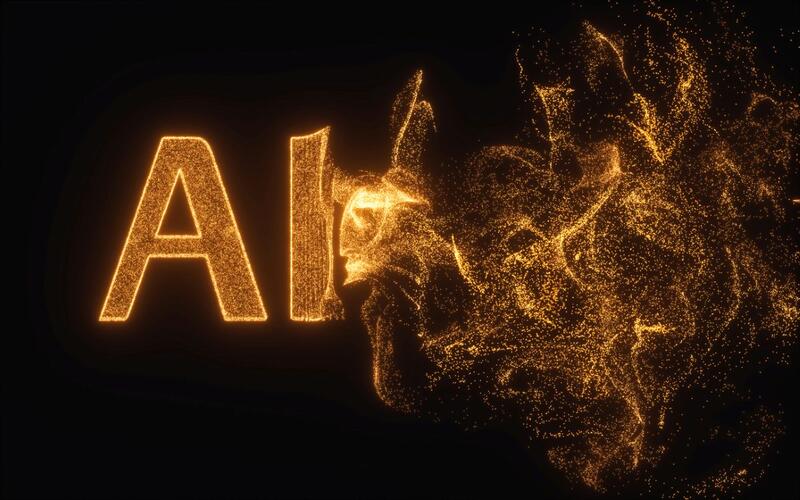 AI concept, logo of AI and gold, 3d rendering