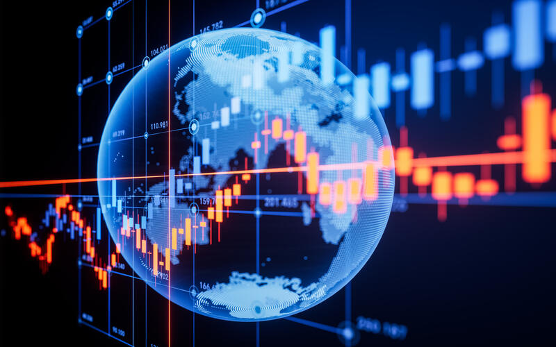 world globe in the background with an investment graph